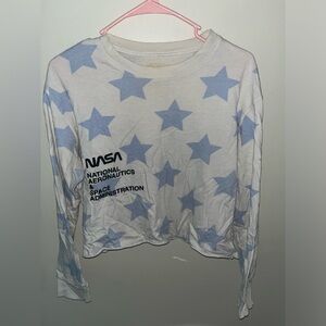 White and Blue Star Nasa Long Sleeve Crop Top